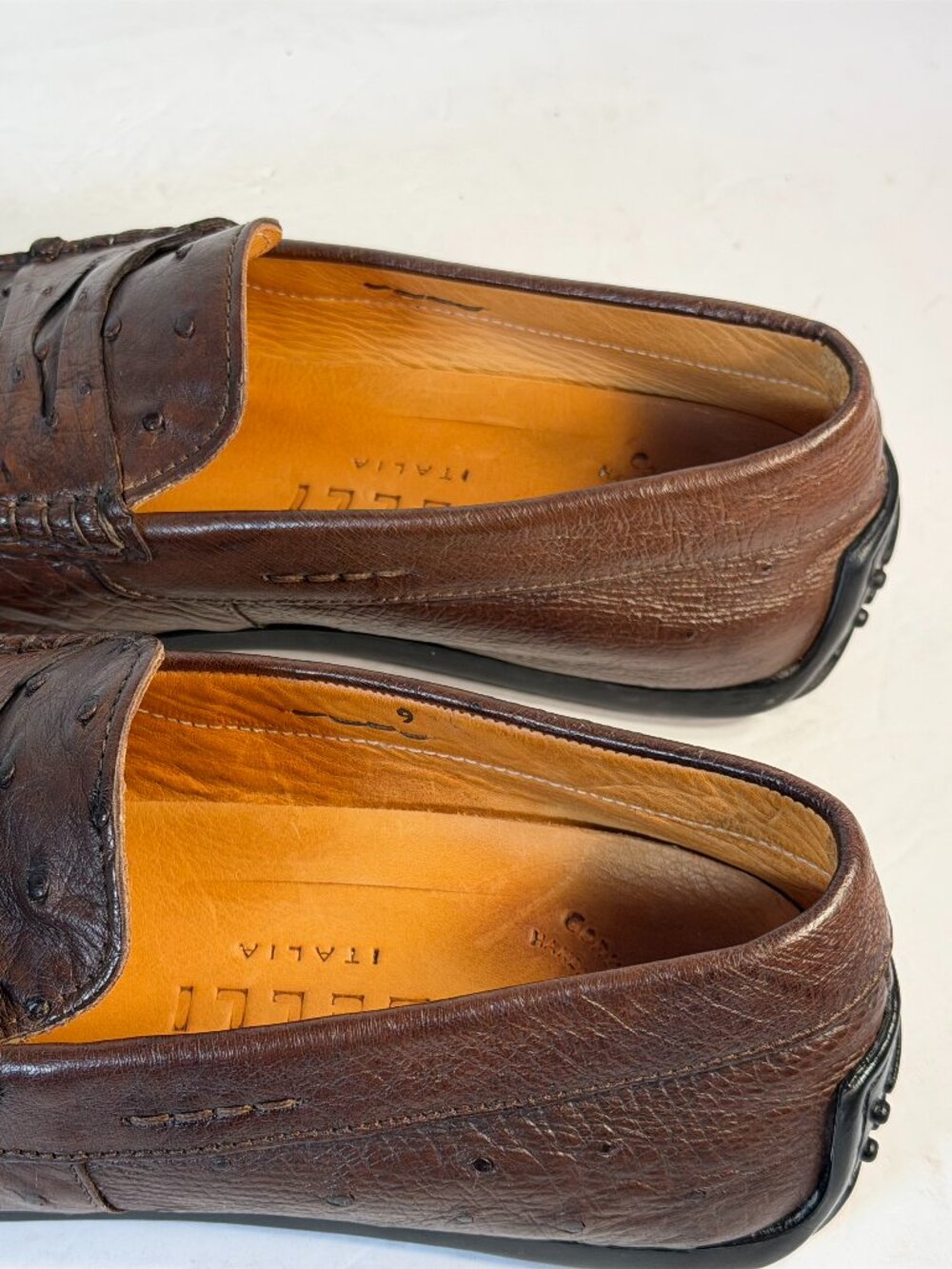 Men's Zelli Roma size 9 Brown Ostrich leather shoes - Picture 10 of 16